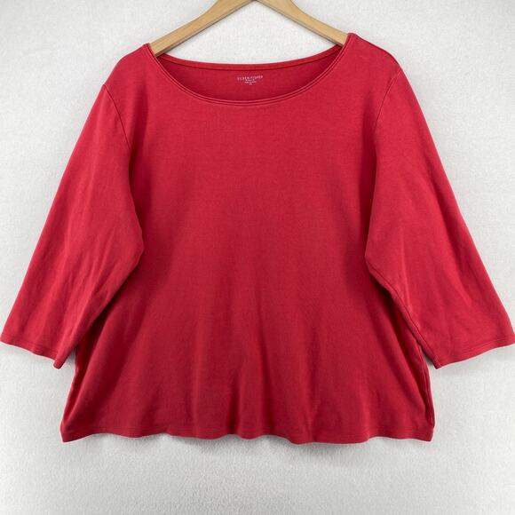 EILEEN FISHER Top 2X Plus Cotton Interlock Jersey Round Neck 3/4 Sleeve Pink - Picture 1 of 10